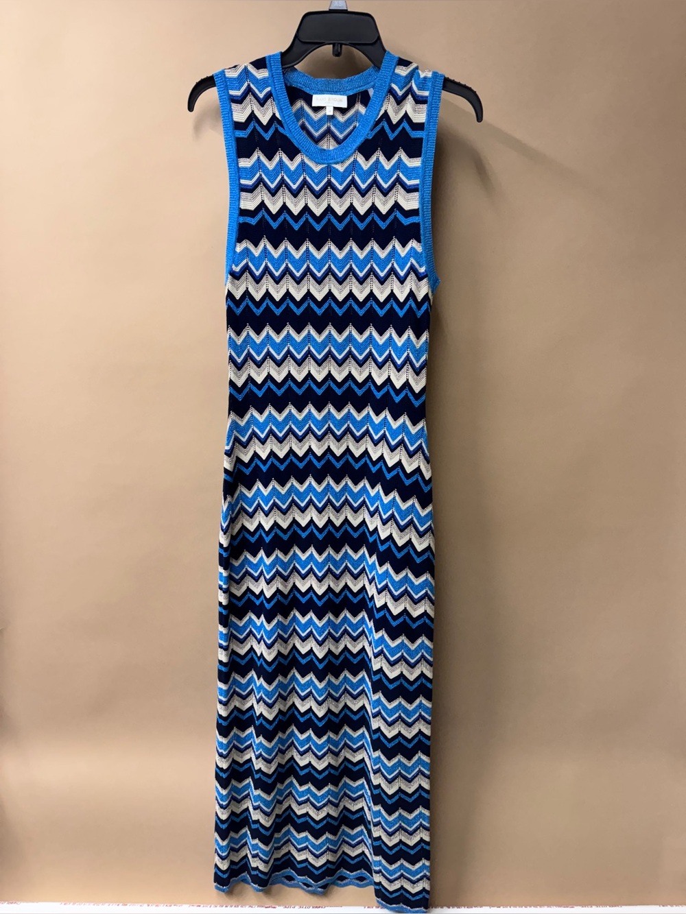 Ramy Brook Blue Navy Cream Chevron Knit Dress M